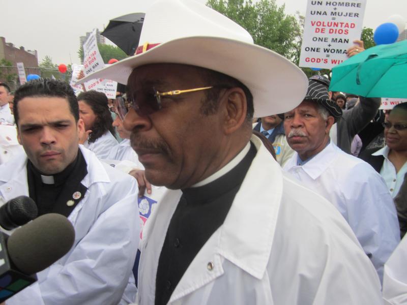 State Senator Ruben Diaz, prepares to lead marchers